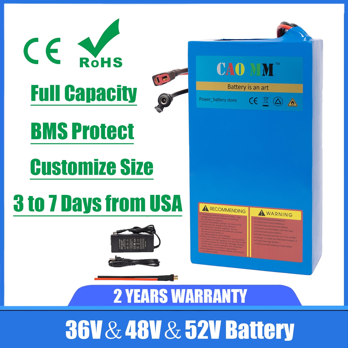 CAOMM 36V 48V 52V Lithium Battery's with Charger